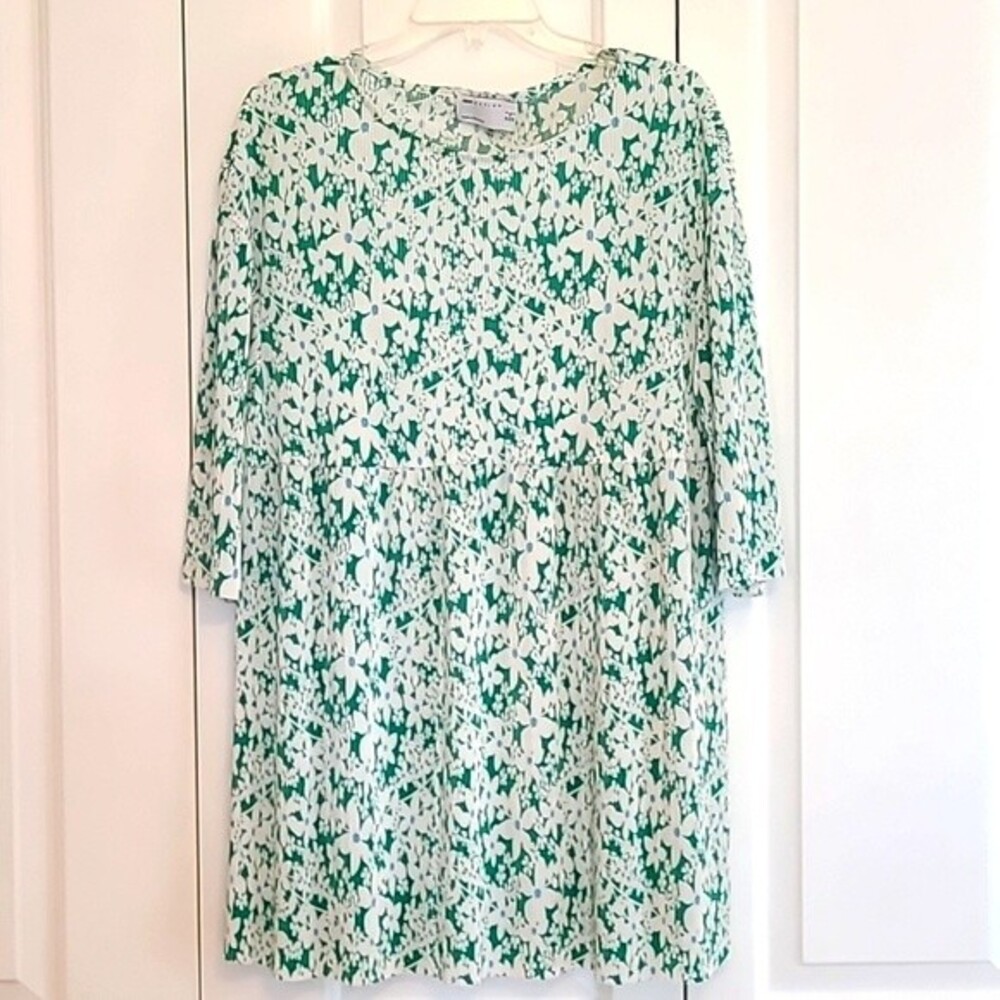ASOS Plissé Oversized Babydoll Minidress Green & White Ditsy Floral Print Size 4